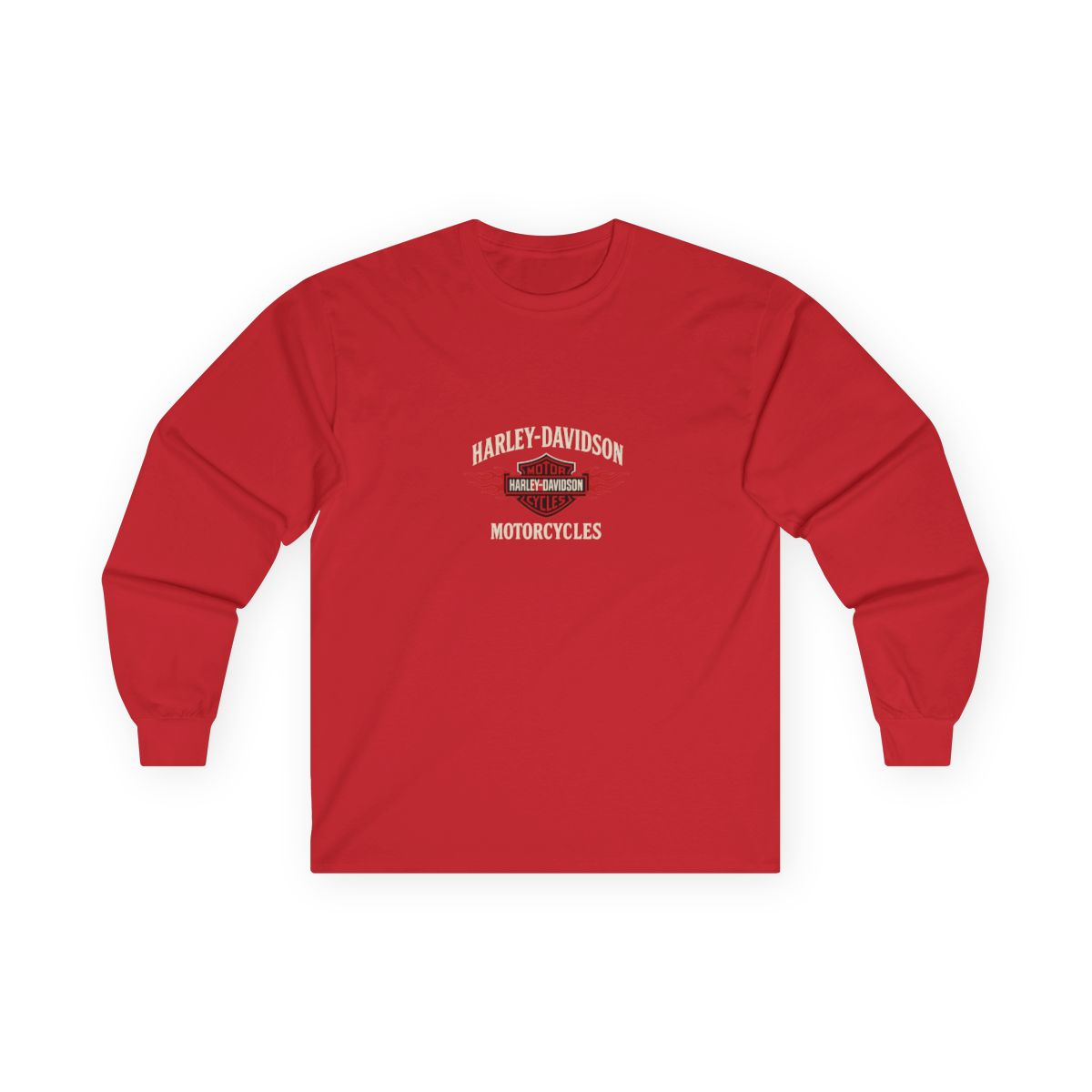 A black Harley-Davidson hooded Hoodies with a red and white logo on the back. The logo features the words "Harley-Davidson Cycles Motorcycles" with a flame design. The Hoodies has a hood and long... - Official Hoodies merchandise