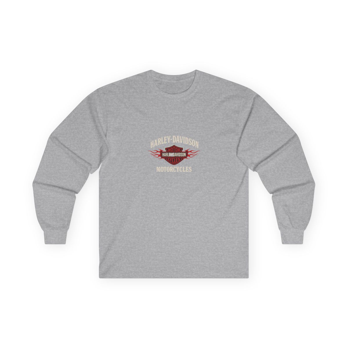 A black Harley-Davidson hooded Hoodies with a red and white logo on the back. The logo features the words "Harley-Davidson Cycles Motorcycles" with a flame design. The Hoodies has a hood and long... - alternate angle 5, merchandise