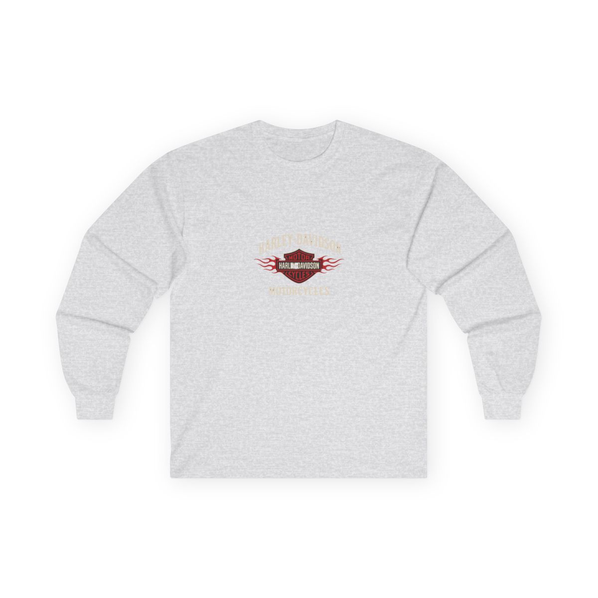 A black Harley-Davidson hooded Hoodies with a red and white logo on the back. The logo features the words "Harley-Davidson Cycles Motorcycles" with a flame design. The Hoodies has a hood and long... - alternate angle 3, merchandise